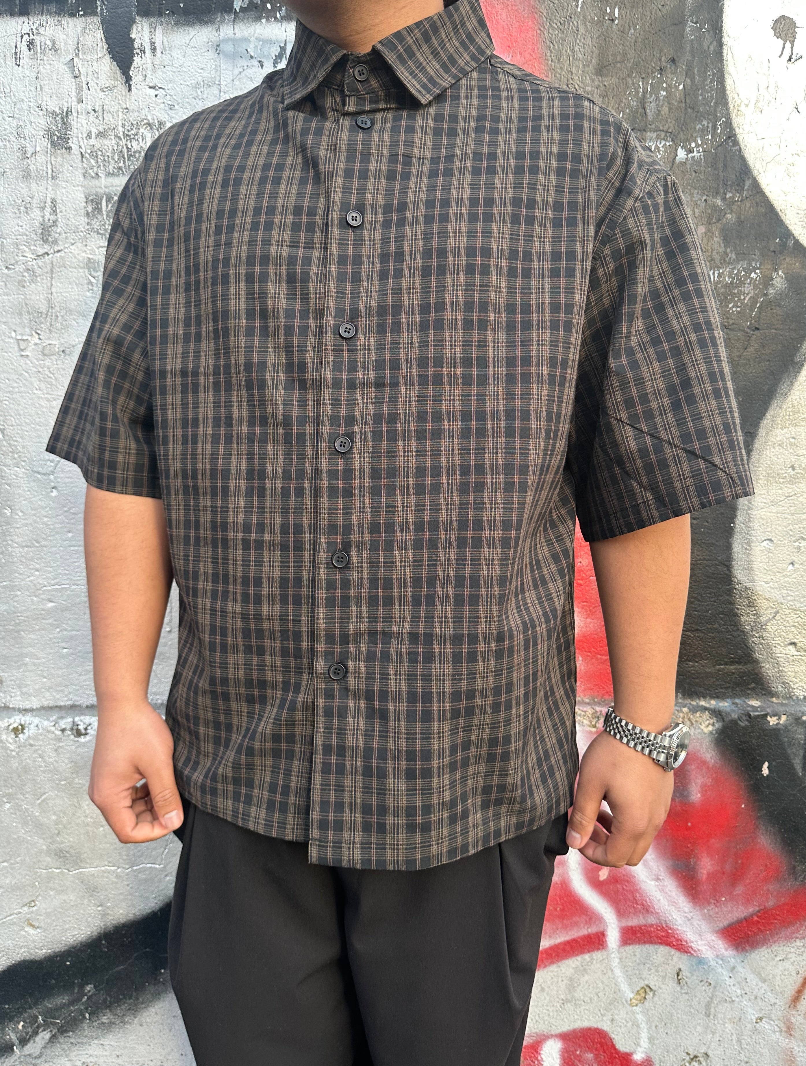 camicia multi-line short marrone