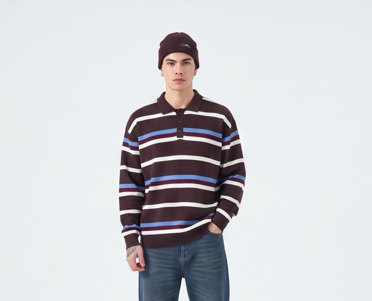 Polo multi-line marrone