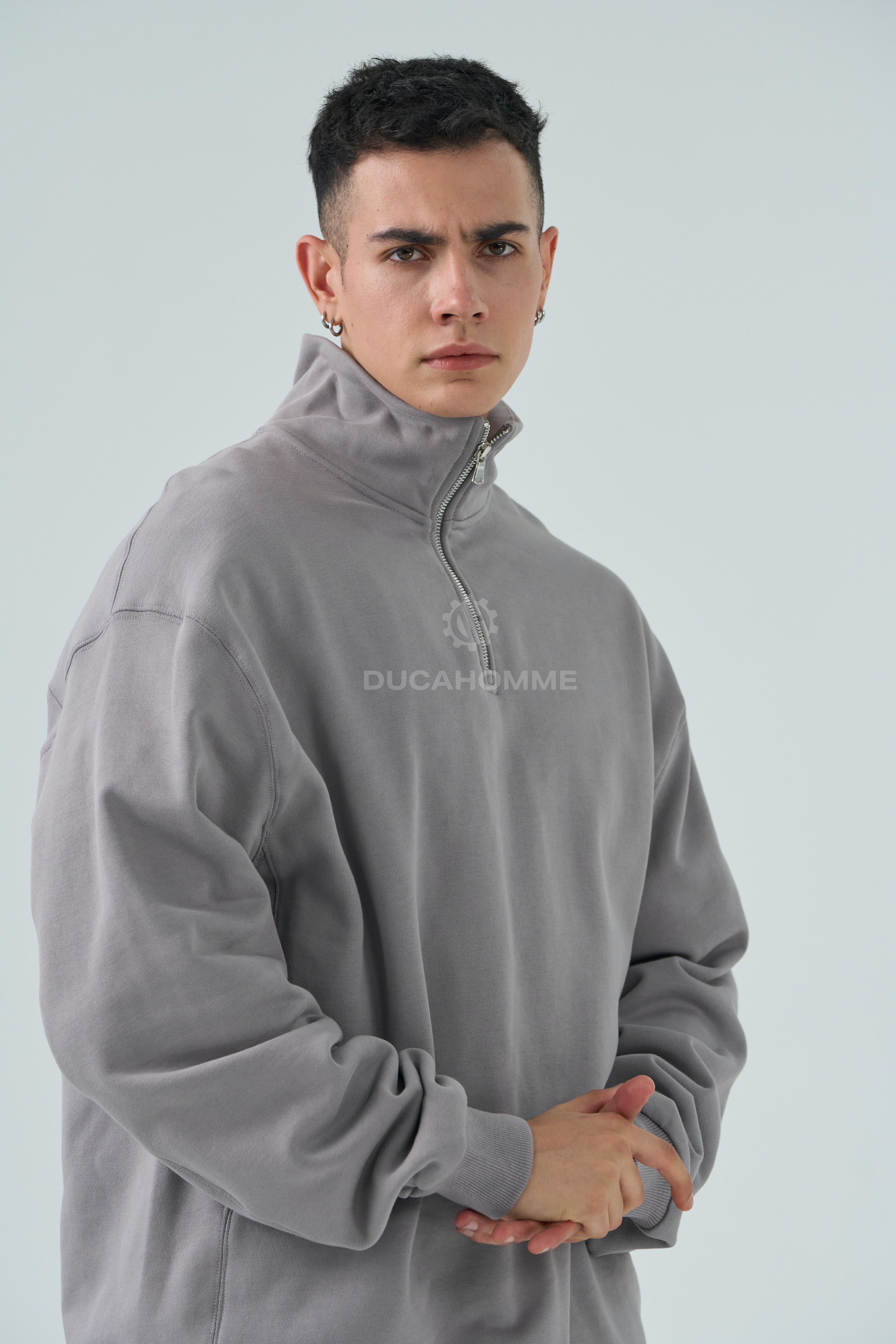 felpa quarter zip grigio chiaro