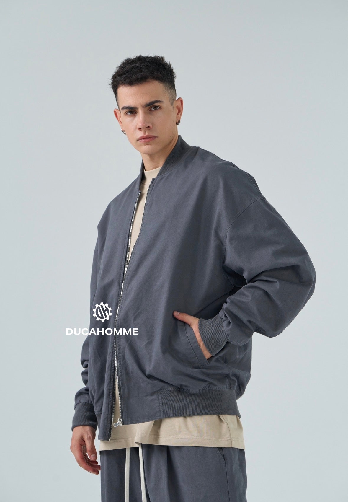 bomber girocollo piombo