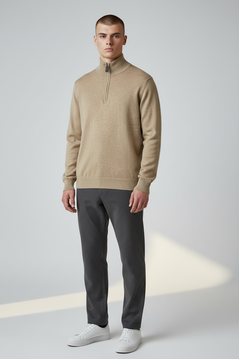 maglia essential zip beige