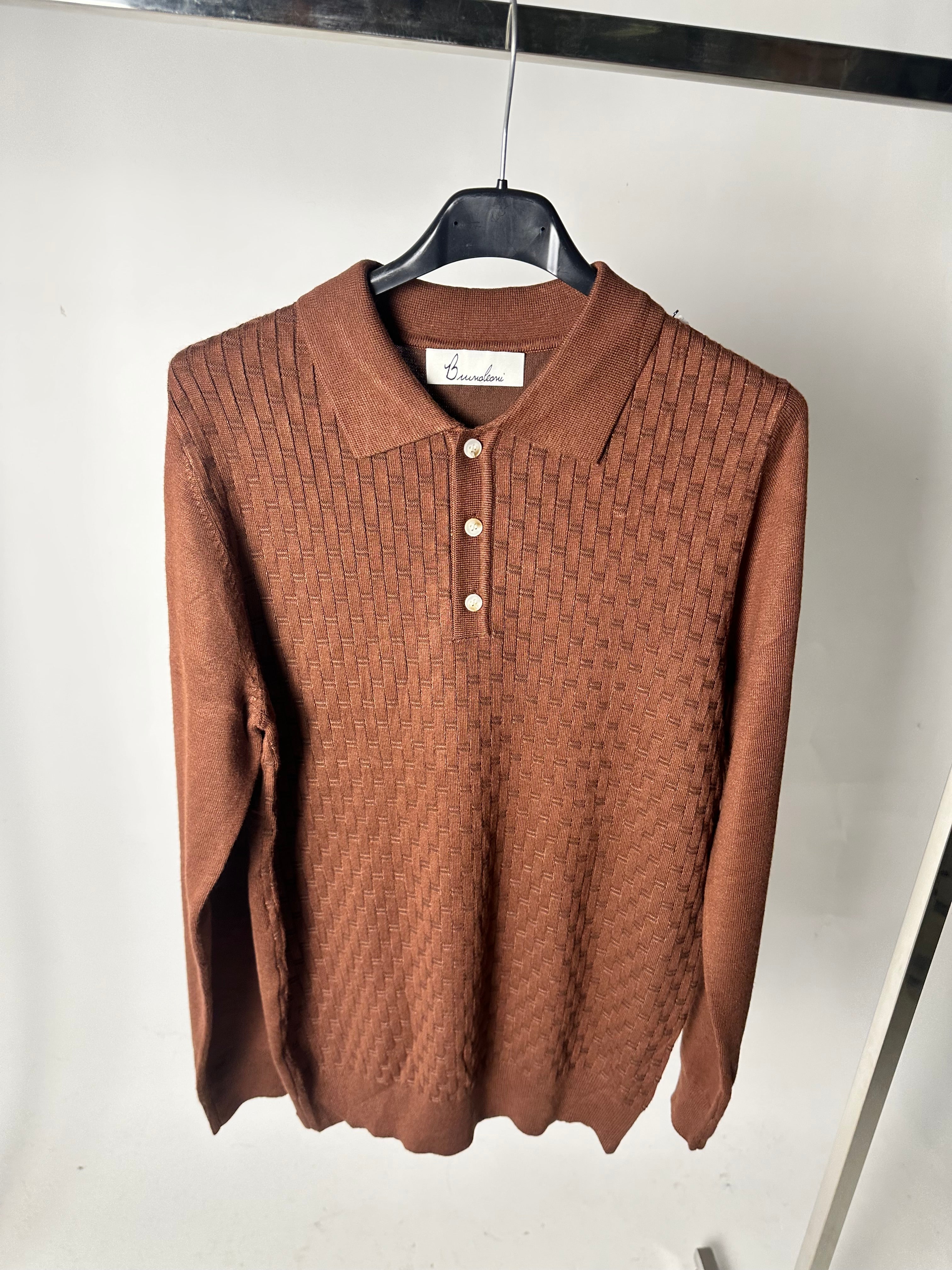 Polo Maniche Lunghe Ricamata Tabacco - Earth Premium