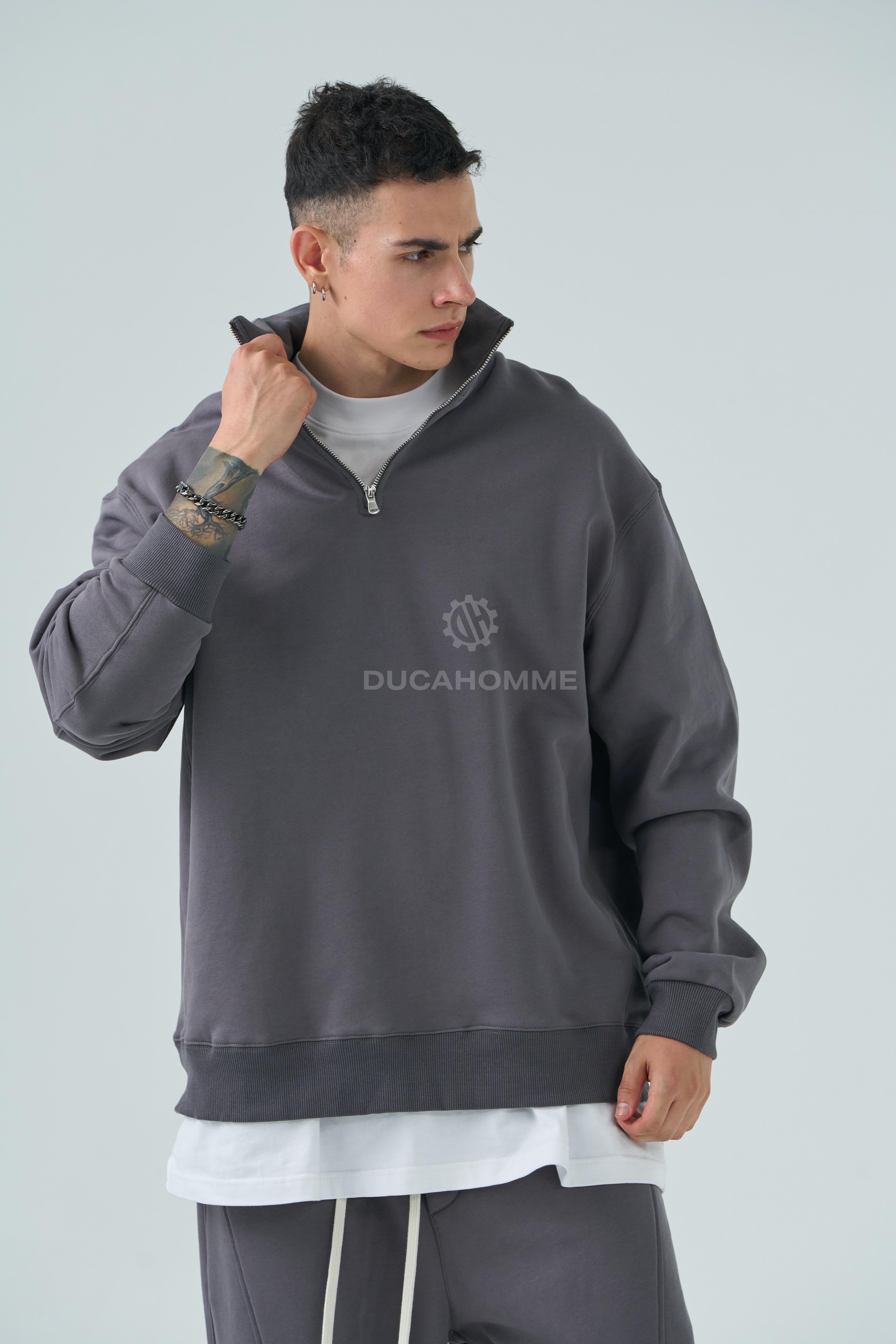 felpa quarter zip grigio piombo