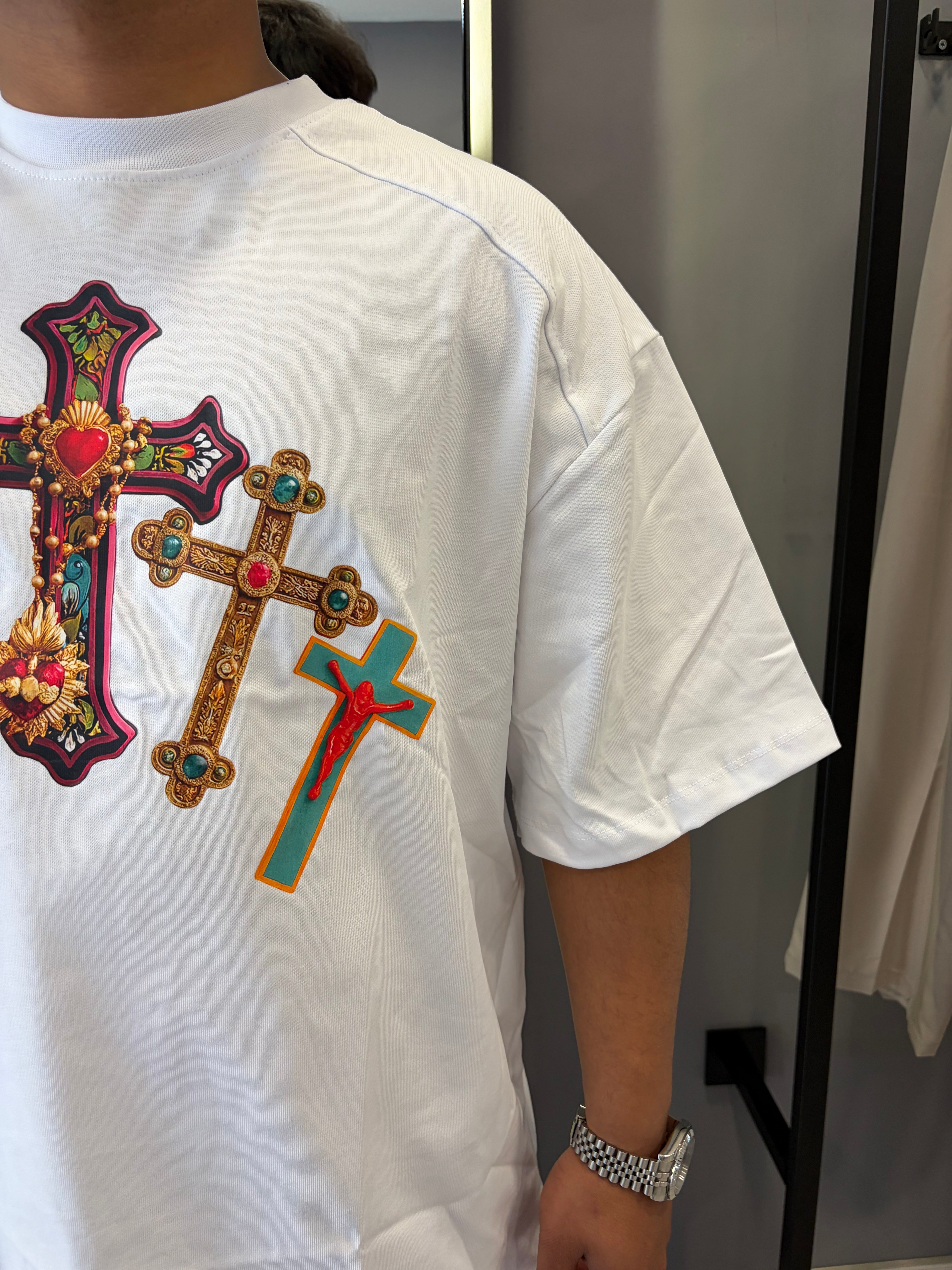 T-Shirt Colored Crosses White| Oversize Graphic Streetwear | TAZIMSHOP