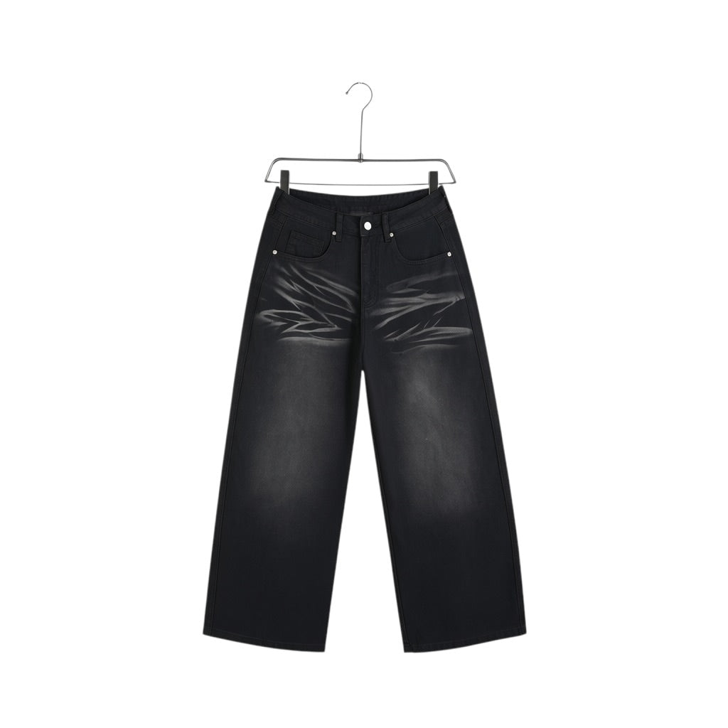 Jeans Baggy Wide-Leg Spray Effect Nero