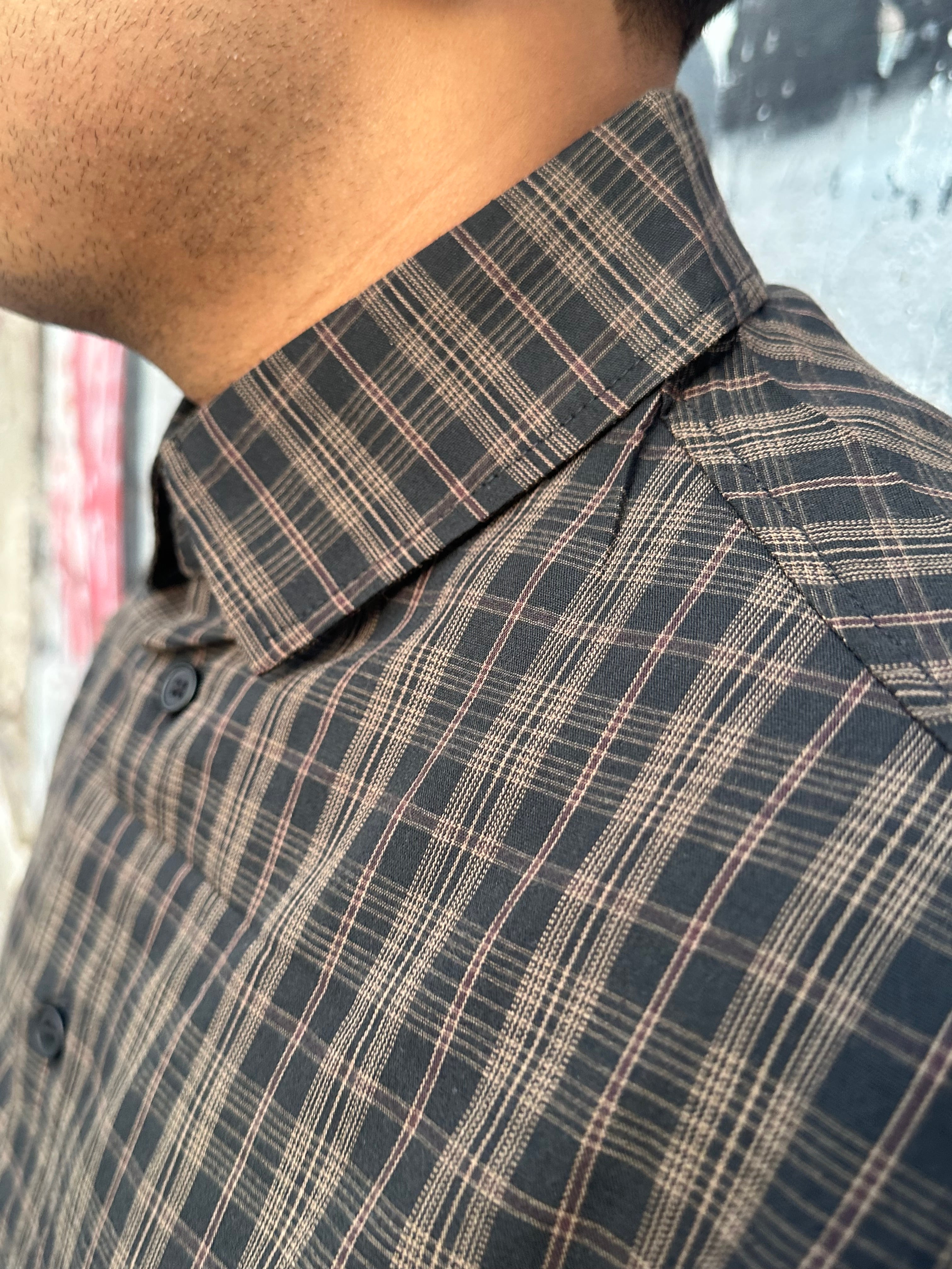 camicia multi-line shore marrone