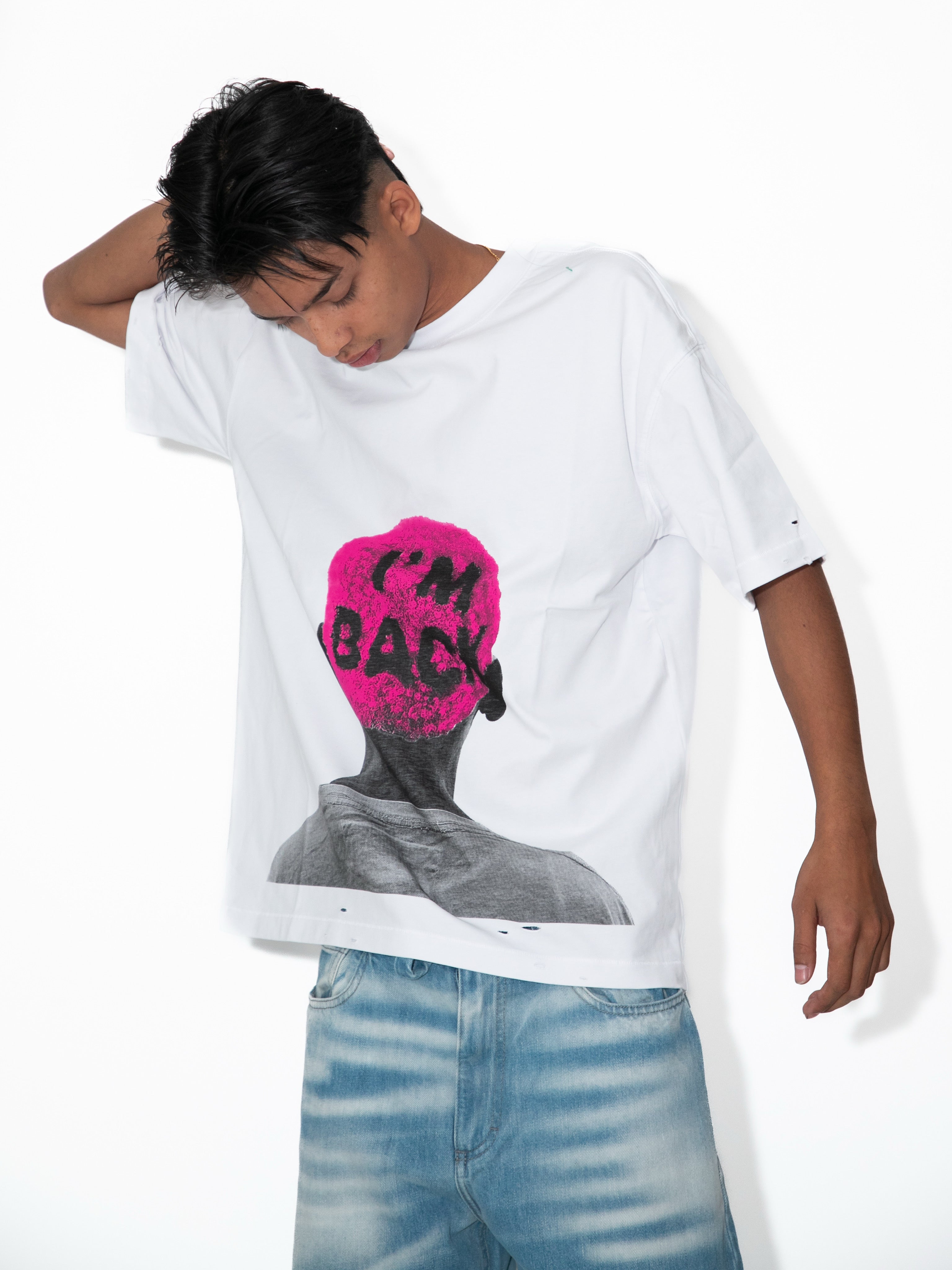 T-shirt bianca stampa “I’M BACK”