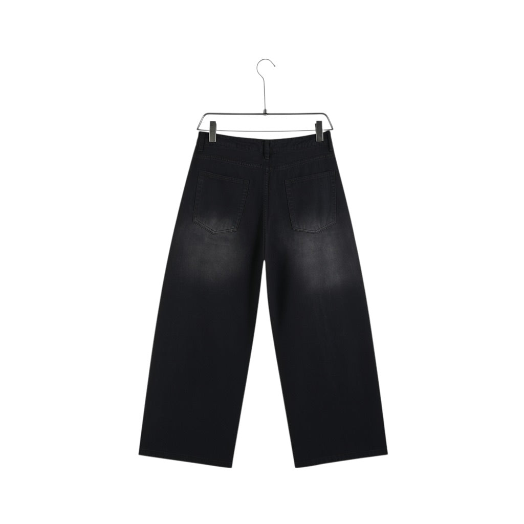 Jeans Baggy Wide-Leg Spray Effect Nero