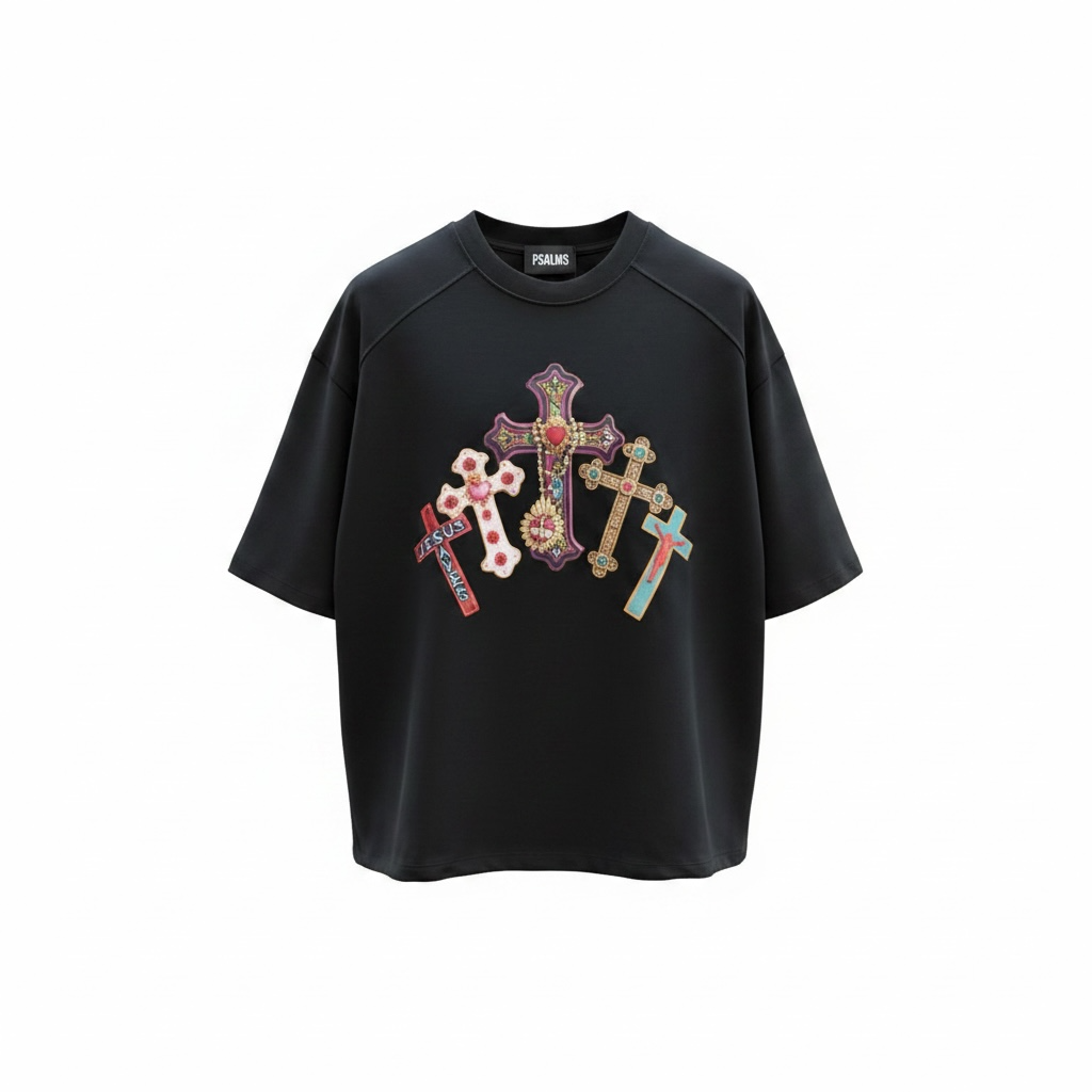 T-Shirt Colored Crosses Black| Oversize Graphic Streetwear | TAZIMSHOP