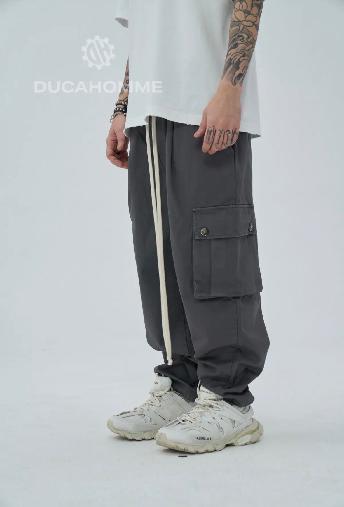 pantaloni cargo oversize piombo