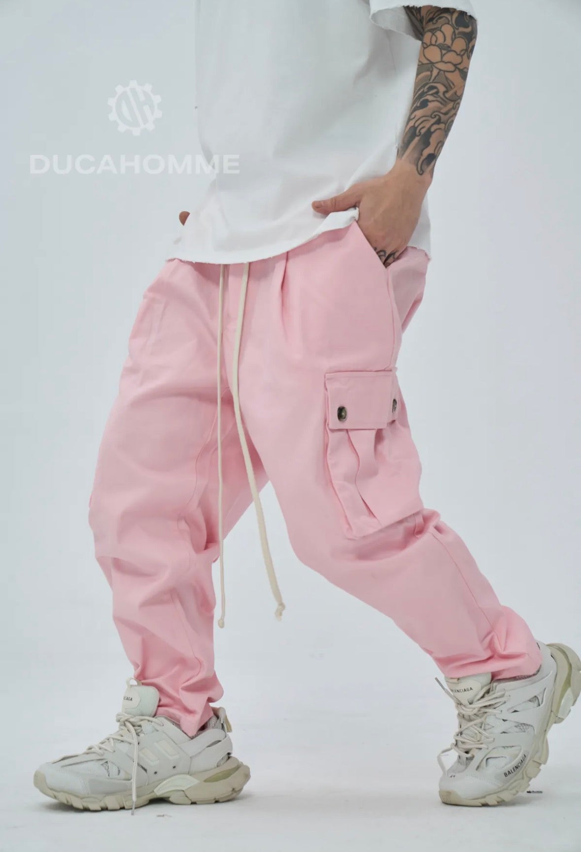 pantaloni cargo oversize rosa