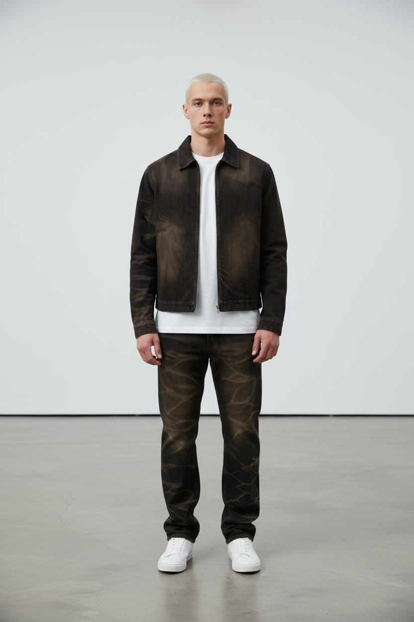 coordinato Denim Effetto Vintage Marrone